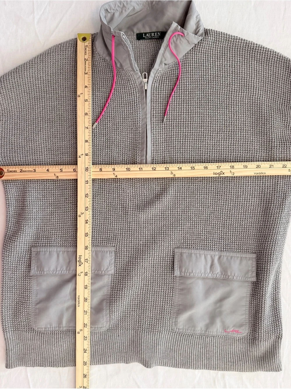 Lauren Ralph Lauren Gray Half-Zip Knit Pullover